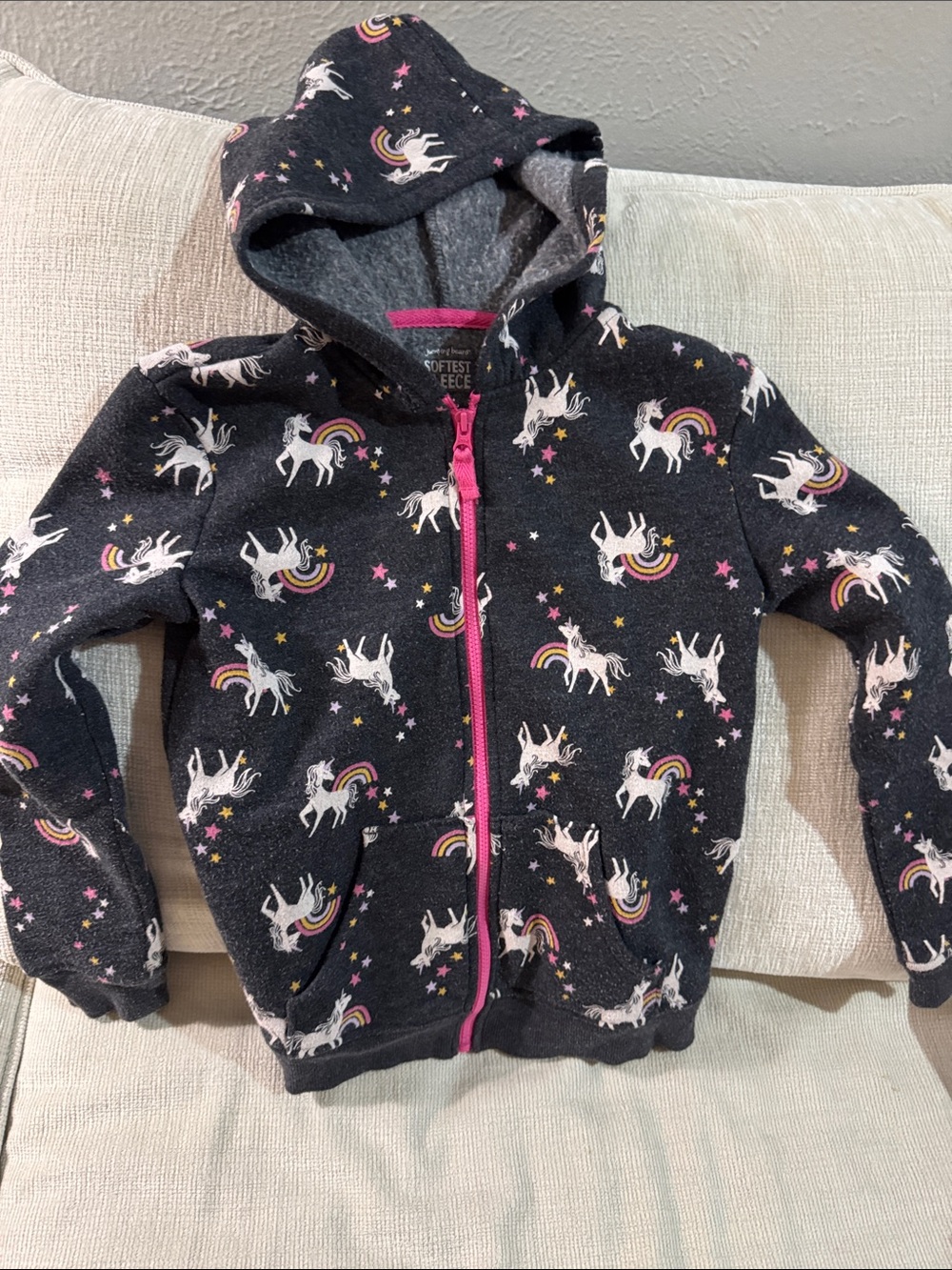 jumping beans Dark Gray Unicorn Zip Hoodie with Pink Trim